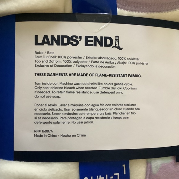 Lands' End Girl's 3 Pc Pajamas Robe Top Bottom Flame Resistant Set Size L 14-16 - Picture 8 of 11